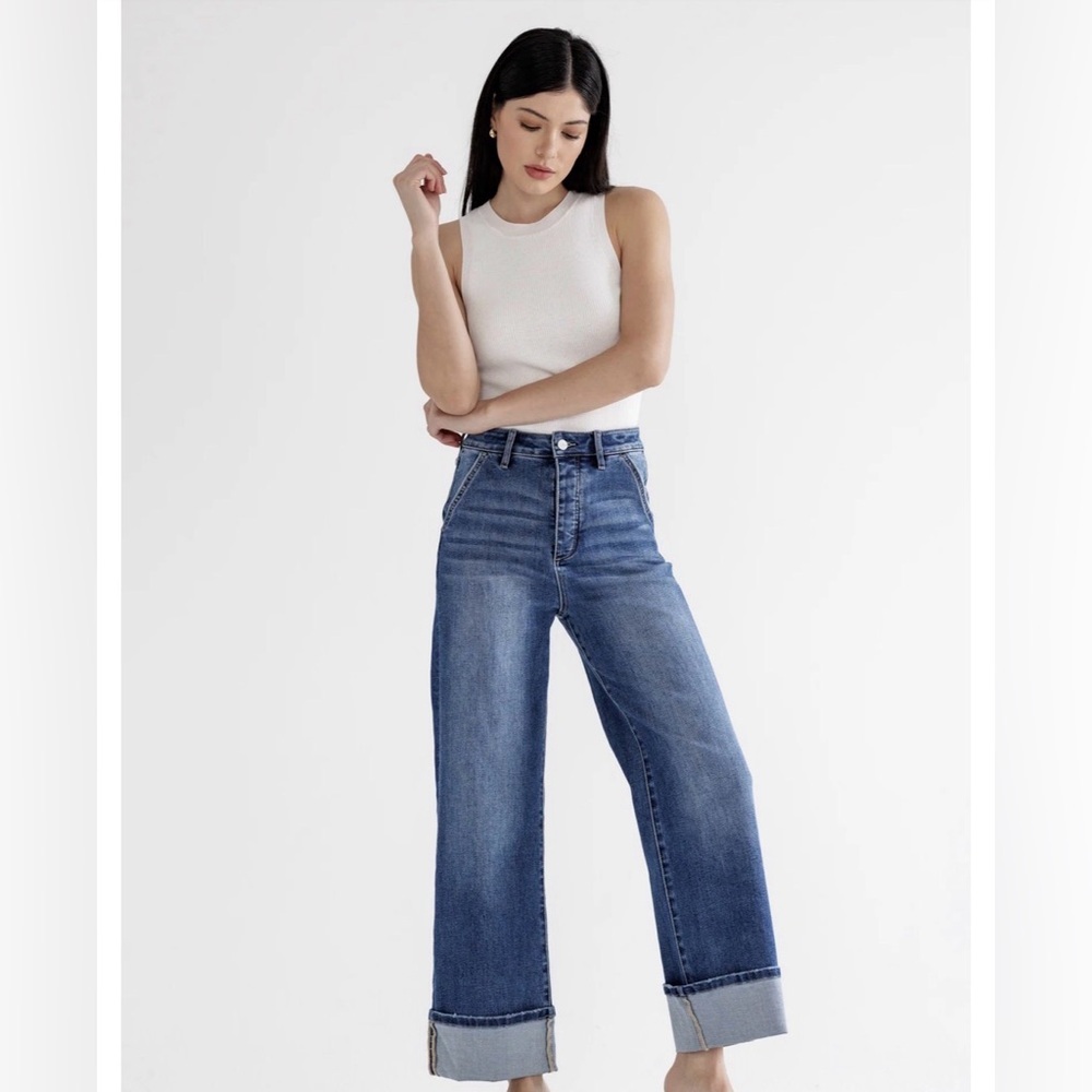 Mica Wide Leg Cuffed/Uncuffed Blue Women's Jeans. Stretch of a Judy Blue Jean